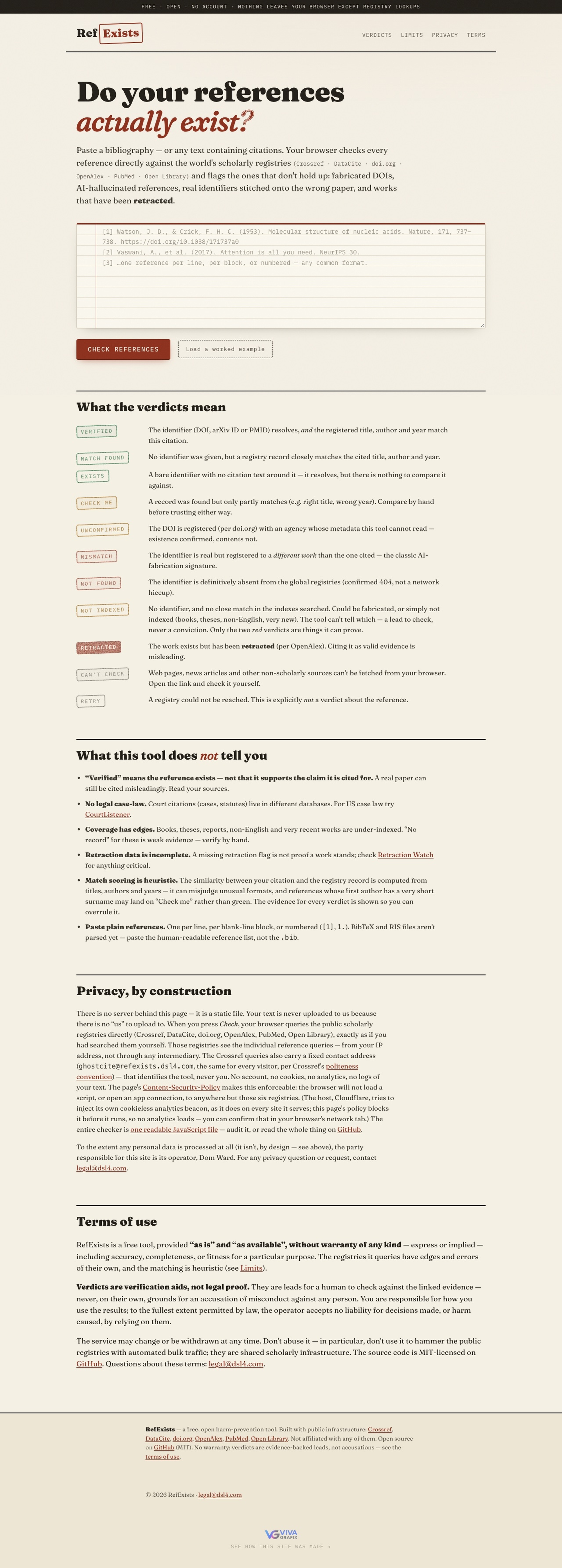 RefExists current website capture