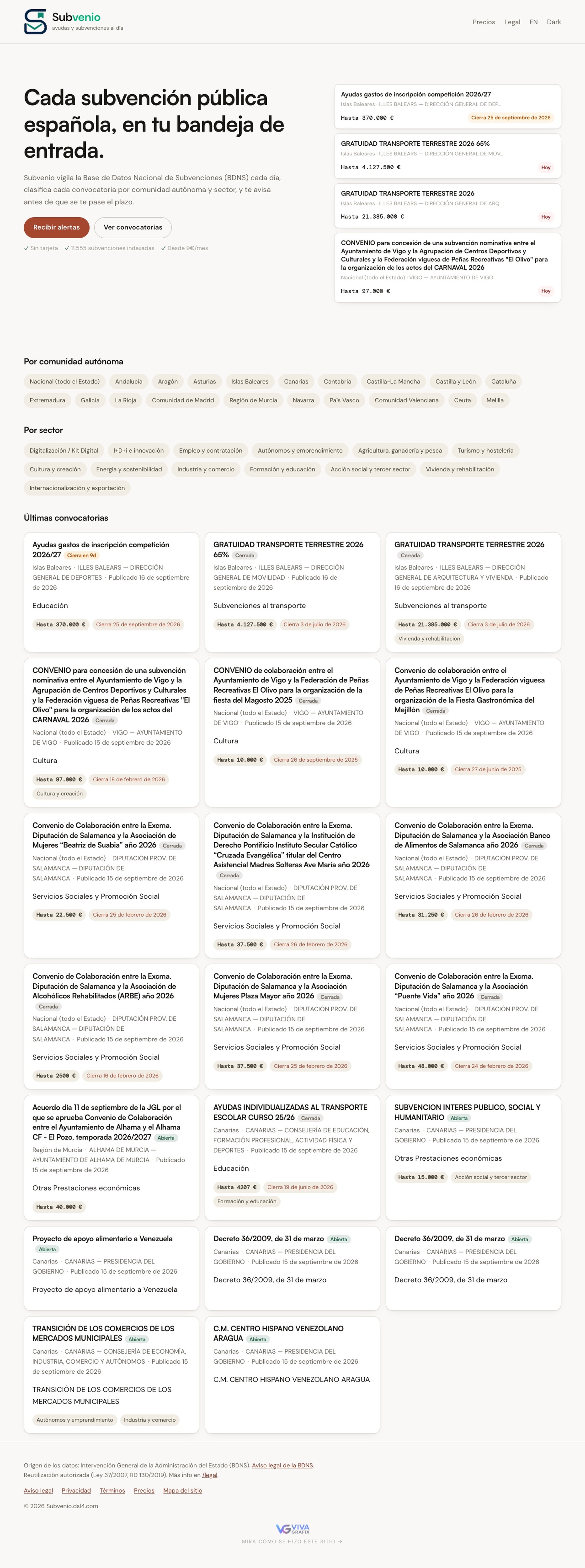 Subvenio current website capture